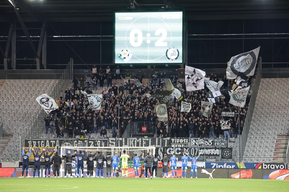 Tirol - Sturm Graz
Oesterreichische Fussball Bundesliga, 22. Runde, WSG Tirol - SK Sturm Graz, Tivoli Stadion Innsbruck, 19.03.2023. 

Foto zeigt die Mannschaft von Sturm und Fans von Sturm
