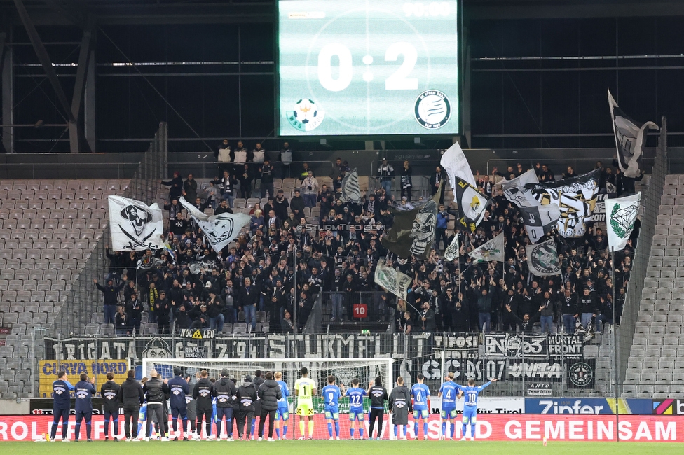 Tirol - Sturm Graz
Oesterreichische Fussball Bundesliga, 22. Runde, WSG Tirol - SK Sturm Graz, Tivoli Stadion Innsbruck, 19.03.2023. 

Foto zeigt die Mannschaft von Sturm und Fans von Sturm
