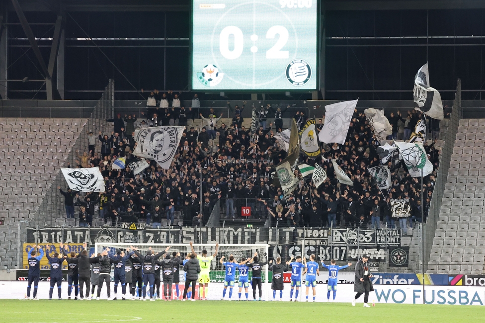 Tirol - Sturm Graz
Oesterreichische Fussball Bundesliga, 22. Runde, WSG Tirol - SK Sturm Graz, Tivoli Stadion Innsbruck, 19.03.2023. 

Foto zeigt die Mannschaft von Sturm und Fans von Sturm
