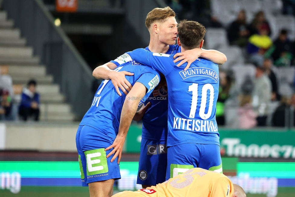 Tirol - Sturm Graz
Oesterreichische Fussball Bundesliga, 22. Runde, WSG Tirol - SK Sturm Graz, Tivoli Stadion Innsbruck, 19.03.2023. 

Foto zeigt Albian Ajeti (Sturm), Alexander Prass (Sturm) und Otar Kiteishvili (Sturm)
Schlüsselwörter: torjubel