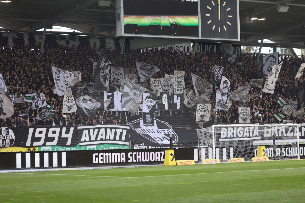 Sturm Graz - Rapid
Oesterreichische Fussball Bundesliga, 23. Runde, SK Sturm Graz - SK Rapid Wien, Stadion Liebenau Graz, 02.04.2023. 

Foto zeigt Fans von Sturm mit einer Choreografie
Schlüsselwörter: brigata