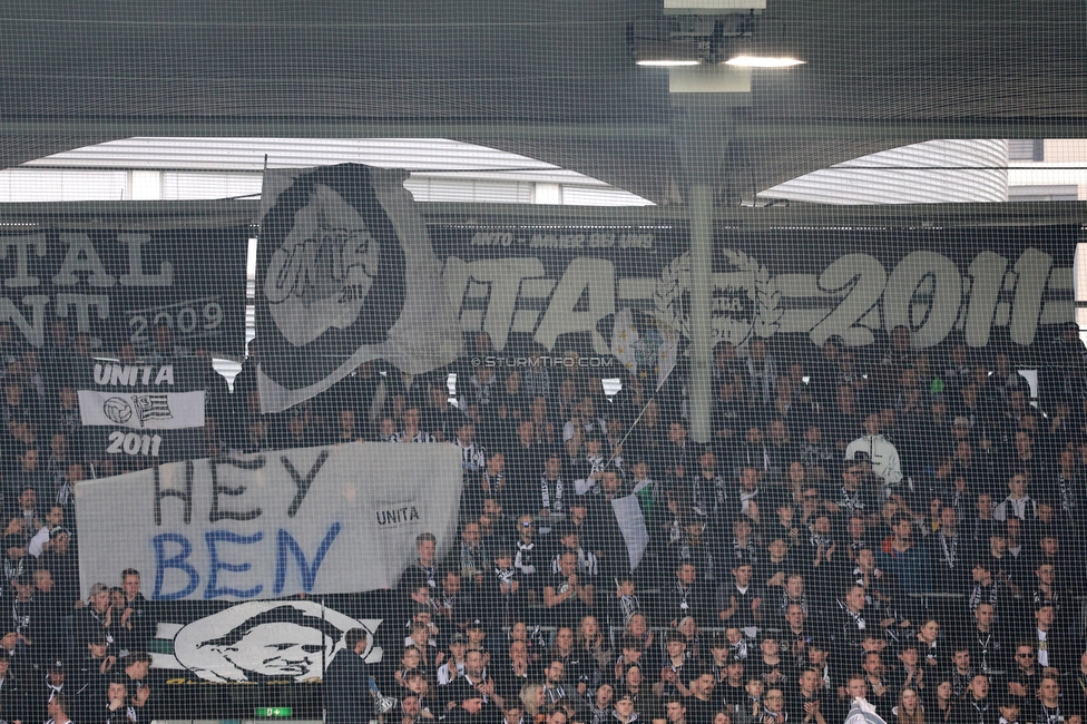 Sturm Graz - Rapid Wien
Oesterreichische Fussball Bundesliga, 23. Runde, SK Sturm Graz - SK Rapid Wien, Stadion Liebenau Graz, 02.04.2023. 

Foto zeigt Fans von Sturm mit einem Spruchband
Schlüsselwörter: unita baby