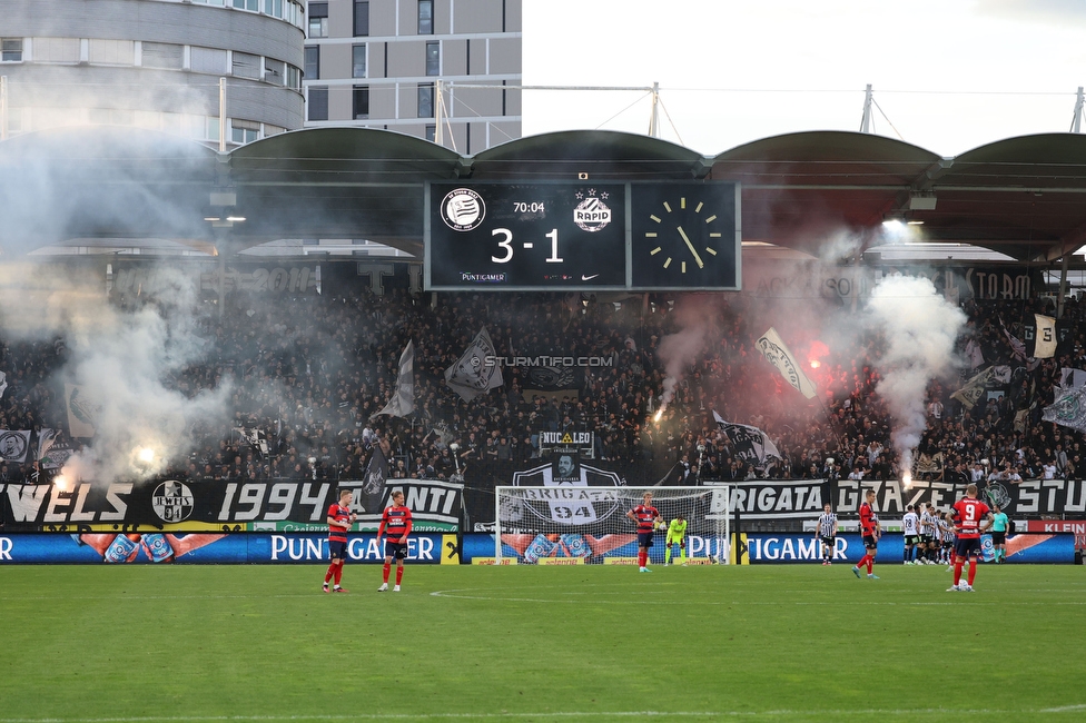 Sturm Graz - Rapid Wien
Oesterreichische Fussball Bundesliga, 23. Runde, SK Sturm Graz - SK Rapid Wien, Stadion Liebenau Graz, 02.04.2023. 

Foto zeigt Fans von Sturm
Schlüsselwörter: torjubel pyrotechnik