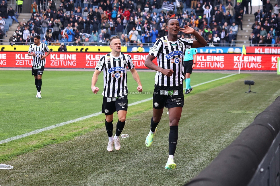 Sturm Graz - Rapid
Oesterreichische Fussball Bundesliga, 23. Runde, SK Sturm Graz - SK Rapid Wien, Stadion Liebenau Graz, 02.04.2023. 

Foto zeigt Emanuel Emegha (Sturm)
Schlüsselwörter: torjubel