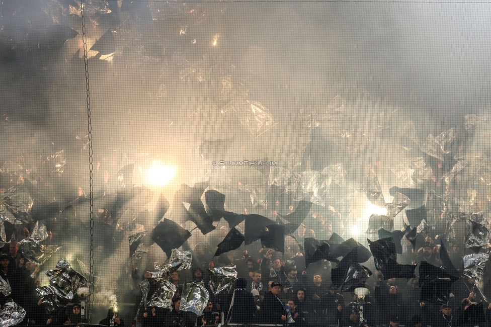 Sturm Graz - LASK
OEFB Cup, Halblfinale, SK Sturm Graz - LASK, Stadion Liebenau Graz, 06.04.2023. 

Foto zeigt Fans von Sturm mit einer Choreografie
