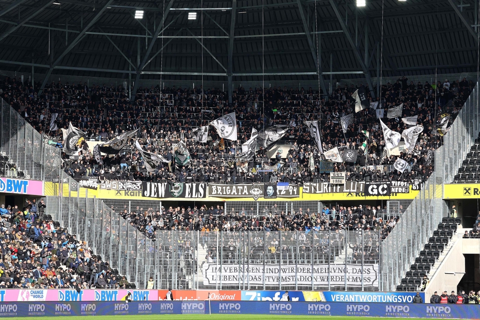 LASK - Sturm Graz
Oesterreichische Fussball Bundesliga, 24. Runde, LASK - SK Sturm Graz, Linzer Stadion Linz, 09.04.2023. 

Foto zeigt Fans von Sturm
