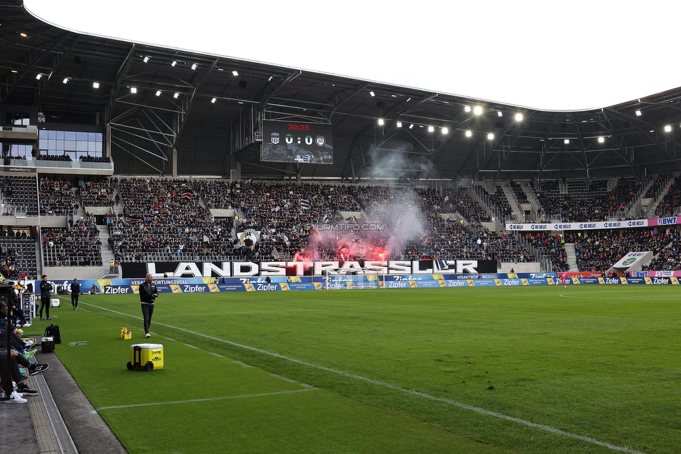 LASK - Sturm Graz
Oesterreichische Fussball Bundesliga, 24. Runde, LASK - SK Sturm Graz, Linzer Stadion Linz, 09.04.2023. 

Foto zeigt Fans von LASK mit Pyrotechnik
