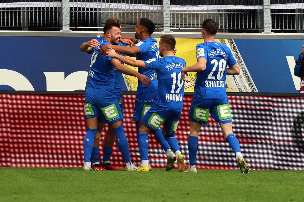 LASK - Sturm Graz
Oesterreichische Fussball Bundesliga, 24. Runde, LASK - SK Sturm Graz, Linzer Stadion Linz, 09.04.2023. 

Foto zeigt Albian Ajeti (Sturm), Manprit Sarkaria (Sturm), Tomi Horvat (Sturm) und David Schnegg (Sturm)
Schlüsselwörter: torjubel