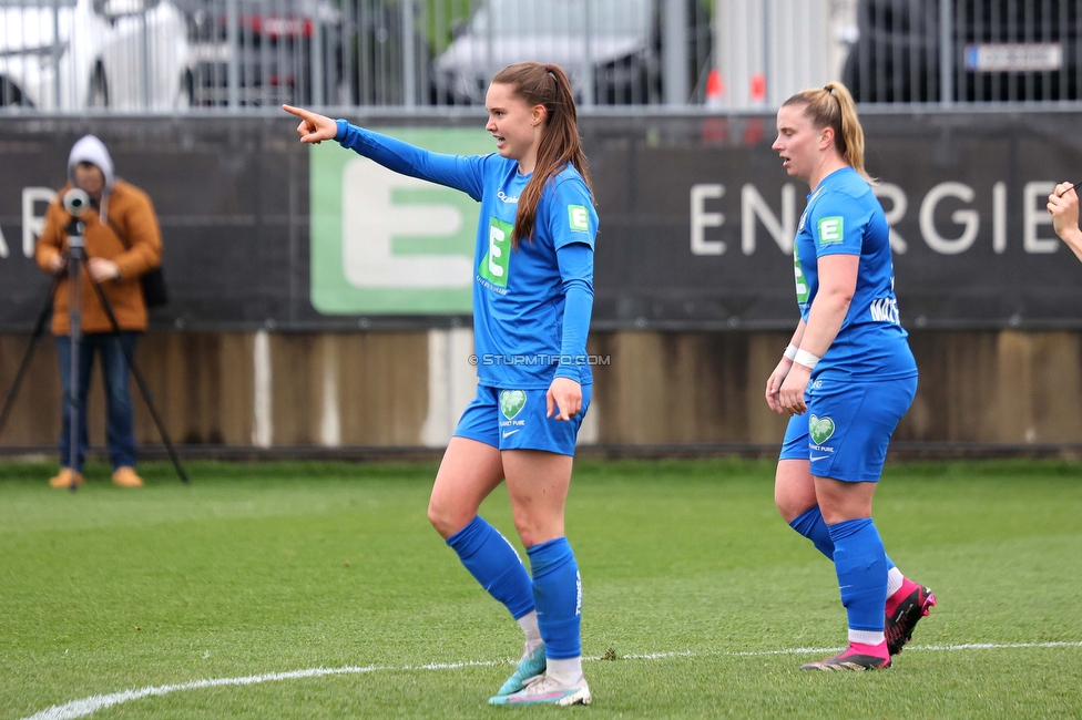 Sturm Damen - Neulengbach
OEFB Frauen Bundesliga, 12. Runde, SK Sturm Graz Damen - USV Neulengbach, Trainingszentrum Messendorf, 15.04.2023. 

Foto zeigt Lilli Purtscheller (Sturm Damen) und Julia Matuschewski (Sturm Damen)
