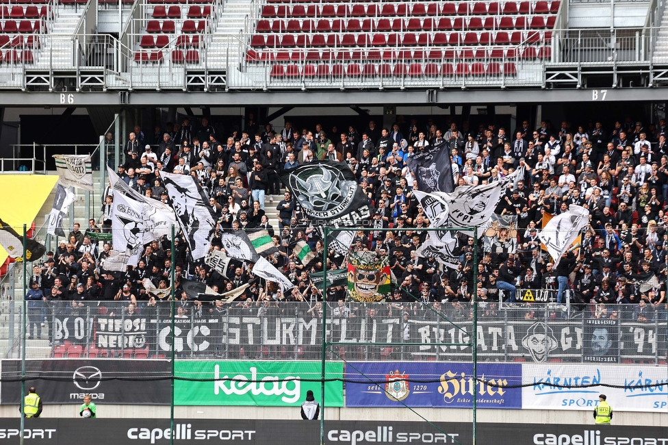 Klagenfurt - Sturm Graz
Oesterreichische Fussball Bundesliga, 25. Runde, Austria Klagenfurt - SK Sturm Graz,  Woerthersee Stadion Klagenfurt, 16.04.2023. 

Foto zeigt Fans von Sturm
