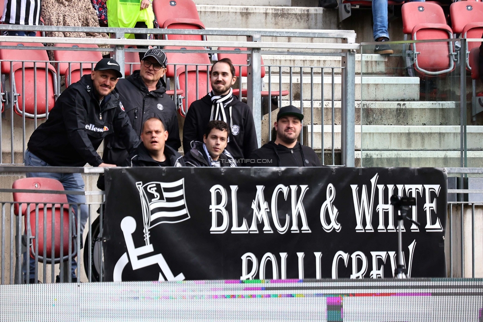 Klagenfurt - Sturm Graz
Oesterreichische Fussball Bundesliga, 25. Runde, Austria Klagenfurt - SK Sturm Graz,  Woerthersee Stadion Klagenfurt, 16.04.2023. 

Foto zeigt Fans von Sturm
Schlüsselwörter: rollicrew