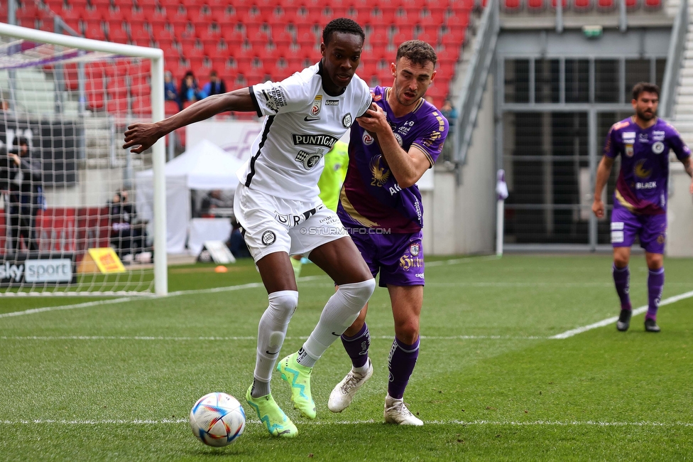 Klagenfurt - Sturm Graz
Oesterreichische Fussball Bundesliga, 25. Runde, Austria Klagenfurt - SK Sturm Graz,  Woerthersee Stadion Klagenfurt, 16.04.2023. 

Foto zeigt Emanuel Emegha (Sturm)
