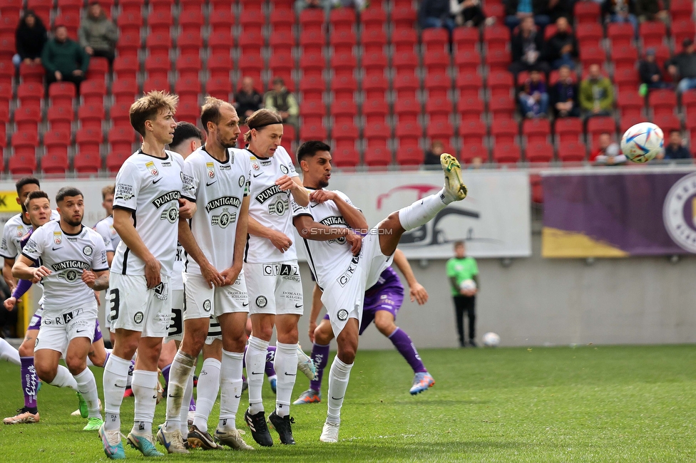 Klagenfurt - Sturm Graz
Oesterreichische Fussball Bundesliga, 25. Runde, Austria Klagenfurt - SK Sturm Graz,  Woerthersee Stadion Klagenfurt, 16.04.2023. 

Foto zeigt David Affengruber (Sturm), Jon Gorenc-Stankovic (Sturm), Stefan Hierlaender (Sturm) und Manprit Sarkaria (Sturm)
