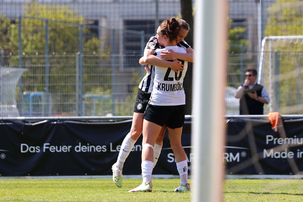 Austria Wien - Sturm
OEFB Frauen Bundesliga, 13. Runde, FK Austria Wien - SK Sturm Graz Damen, GENERALI-Arena Trainingsgelaende Wien, 15.04.2023. 

Foto zeigt Lilli Purtscheller (Sturm Damen) und Laura Krumboeck (Sturm Damen)
