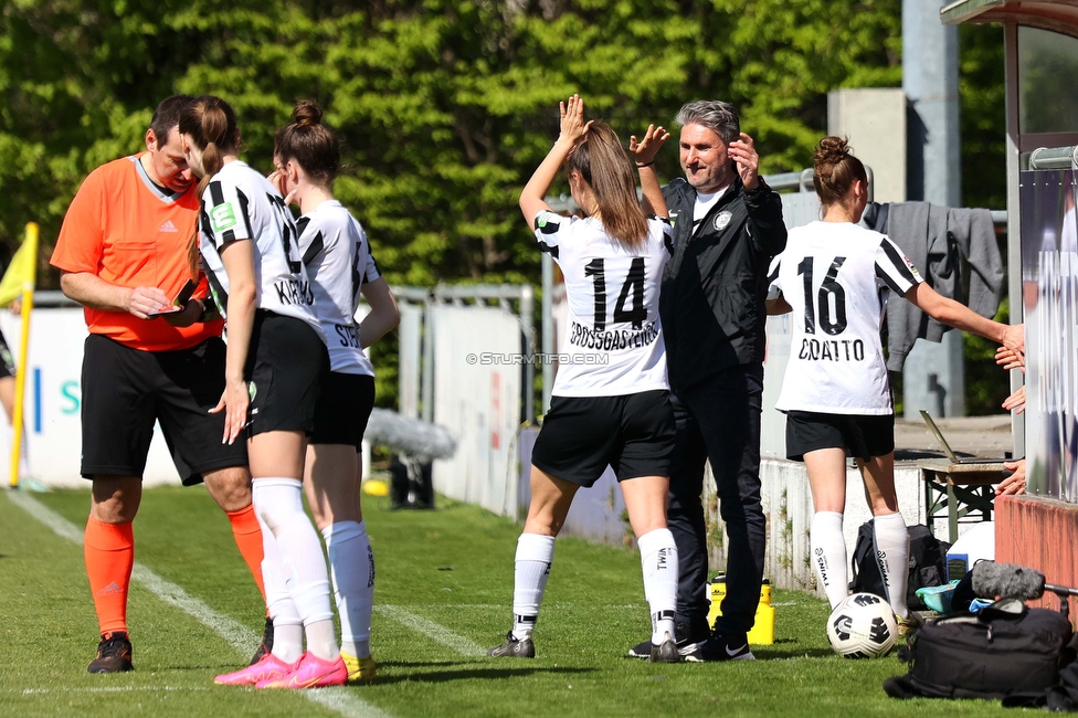 Austria Wien - Sturm
OEFB Frauen Bundesliga, 13. Runde, FK Austria Wien - SK Sturm Graz Damen, GENERALI-Arena Trainingsgelaende Wien, 15.04.2023. 

Foto zeigt Stefanie Grossgasteiger (Sturm Damen) und Christian Lang (Cheftrainer Sturm Damen)
