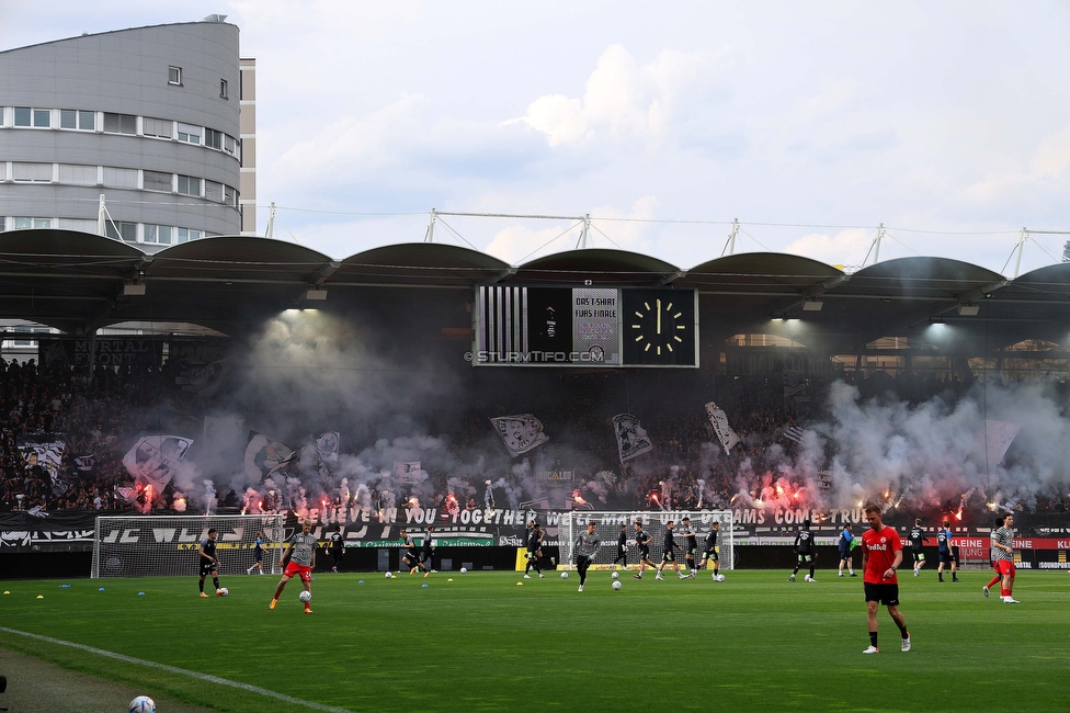 Sturm Graz - Salzburg
Oesterreichische Fussball Bundesliga, 26. Runde, SK Sturm Graz - FC RB Salzburg, Stadion Liebenau Graz, 23.04.2023. 

Foto zeigt Fans von Sturm beim Aufwaermen der Mannschaften
