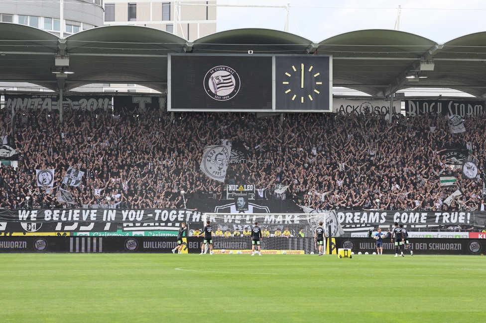 Sturm Graz - Salzburg
Oesterreichische Fussball Bundesliga, 26. Runde, SK Sturm Graz - FC RB Salzburg, Stadion Liebenau Graz, 23.04.2023. 

Foto zeigt Fans von Sturm beim Aufwaermen der Mannschaften
