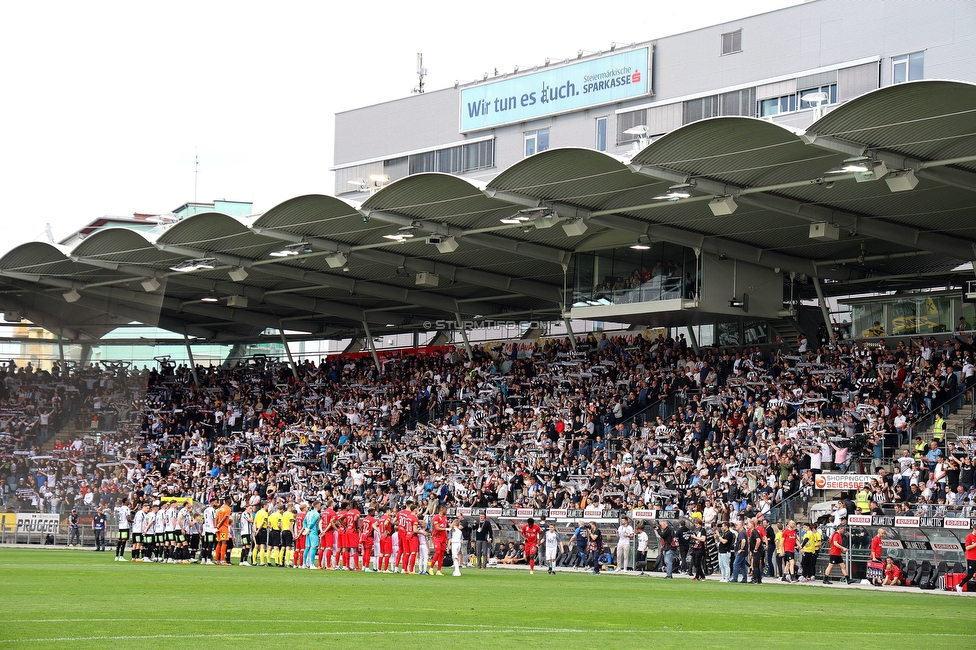 Sturm Graz - Salzburg
Oesterreichische Fussball Bundesliga, 26. Runde, SK Sturm Graz - FC RB Salzburg, Stadion Liebenau Graz, 23.04.2023. 

Foto zeigt die Mannschaft von Sturm, Mannschaft von RB Salzburg und Fans von Sturm
Schlüsselwörter: schals