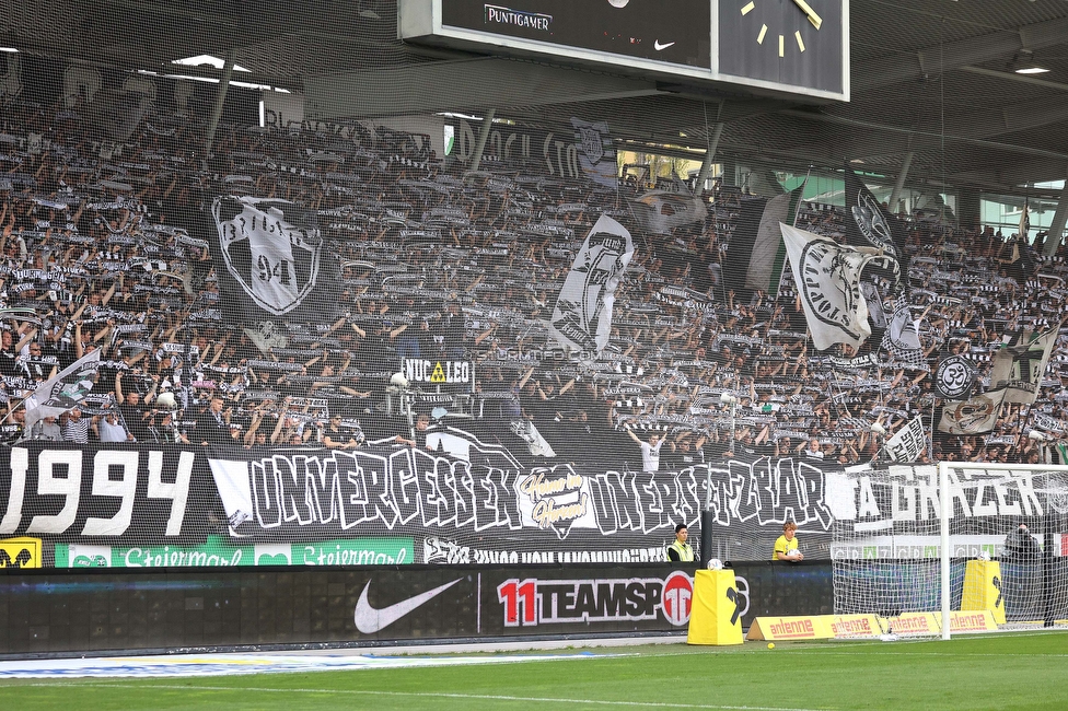 Sturm Graz - Salzburg
Oesterreichische Fussball Bundesliga, 26. Runde, SK Sturm Graz - FC RB Salzburg, Stadion Liebenau Graz, 23.04.2023. 

Foto zeigt Fans von Sturm mit einem Spruchband
Schlüsselwörter: brigata heimo