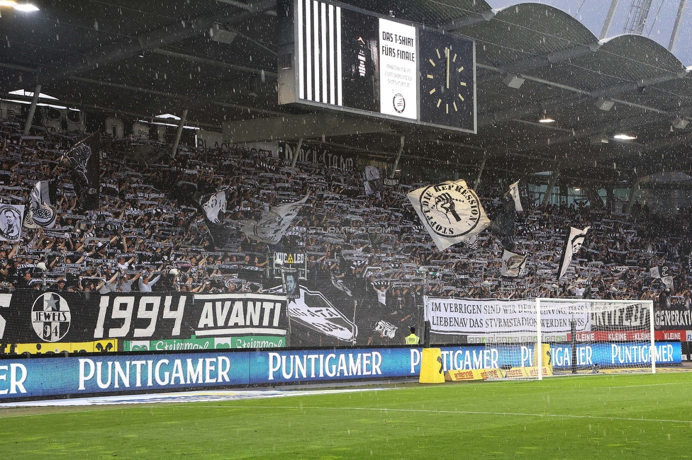 Sturm Graz - Salzburg
Oesterreichische Fussball Bundesliga, 26. Runde, SK Sturm Graz - FC RB Salzburg, Stadion Liebenau Graz, 23.04.2023. 

Foto zeigt Fans von Sturm mit einem Spruchband
Schlüsselwörter: sturmstadion schals