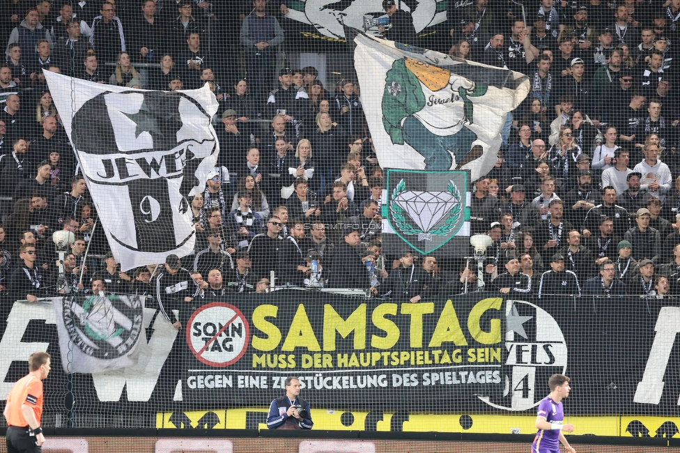 Sturm Graz - Austria Wien
Oesterreichische Fussball Bundesliga, 27. Runde, SK Sturm Graz - FK Austria Wien, Stadion Liebenau Graz, 26.04.2023. 

Foto zeigt Fans von Sturm mit einem Spruchband
Schlüsselwörter: samstag