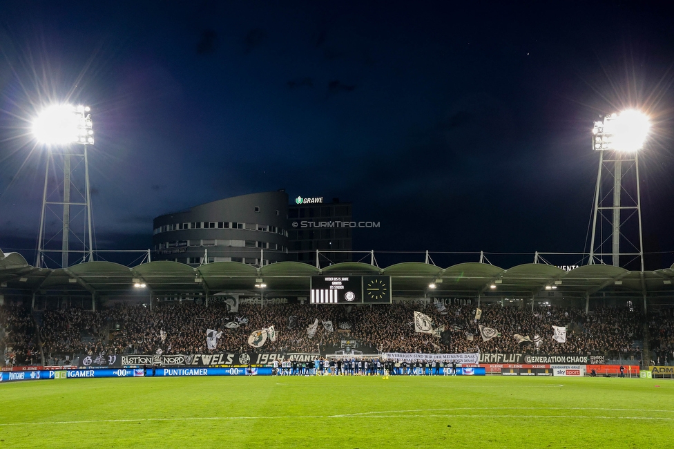 Sturm Graz - Austria Wien
Oesterreichische Fussball Bundesliga, 27. Runde, SK Sturm Graz - FK Austria Wien, Stadion Liebenau Graz, 26.04.2023. 

Foto zeigt Fans von Sturm und die Mannschaft von Sturm
Schlüsselwörter: schals