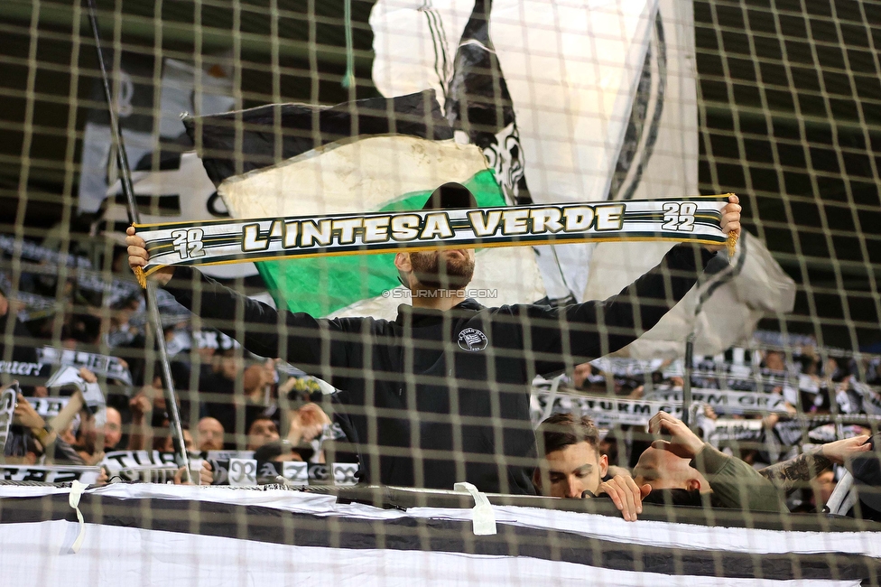 Sturm Graz - Austria Wien
Oesterreichische Fussball Bundesliga, 27. Runde, SK Sturm Graz - FK Austria Wien, Stadion Liebenau Graz, 26.04.2023. 

Foto zeigt Fans von Sturm
Schlüsselwörter: schals sturmflut bremen