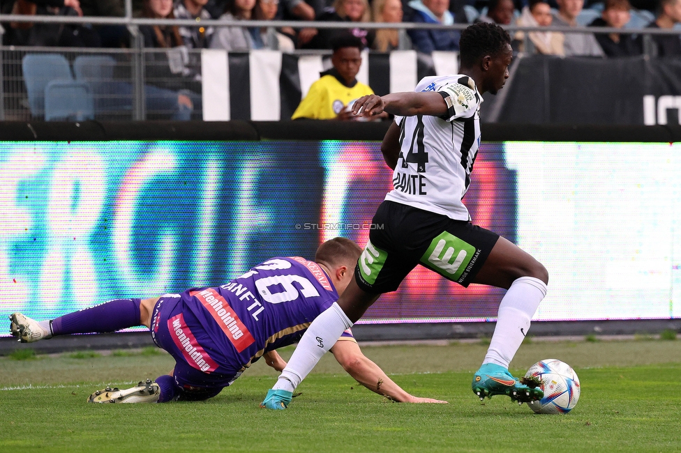 Sturm Graz - Austria Wien
Oesterreichische Fussball Bundesliga, 27. Runde, SK Sturm Graz - FK Austria Wien, Stadion Liebenau Graz, 26.04.2023. 

Foto zeigt Amadou Dante (Sturm)
