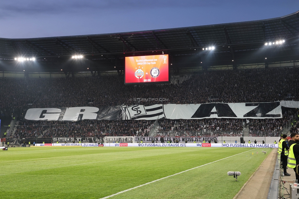 Rapid Wien - Sturm Graz
OEFB Cup, Finale, SK Rapid Wien - SK Sturm Graz, Woerthersee Stadion Klagenfurt, 30.04.2023. 

Foto zeigt Fans von Sturm mit einer Choreografie
