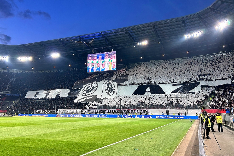 Rapid Wien - Sturm Graz
OEFB Cup, Finale, SK Rapid Wien - SK Sturm Graz, Woerthersee Stadion Klagenfurt, 30.04.2023. 

Foto zeigt Fans von Sturm mit einer Choreografie
