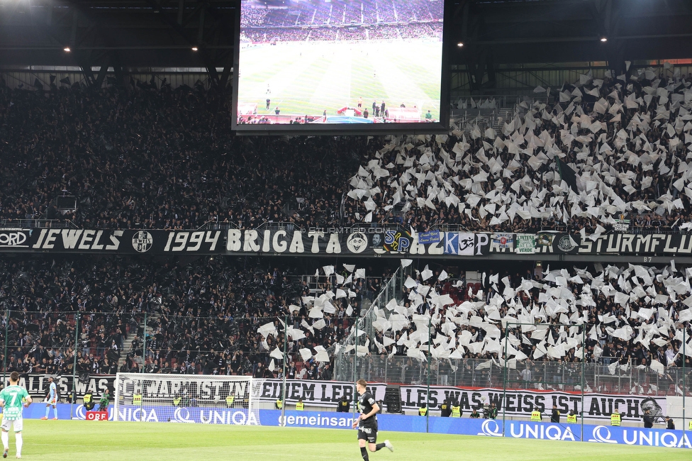 Rapid Wien - Sturm Graz
OEFB Cup, Finale, SK Rapid Wien - SK Sturm Graz, Woerthersee Stadion Klagenfurt, 30.04.2023. 

Foto zeigt Fans von Sturm mit einer Choreografie
