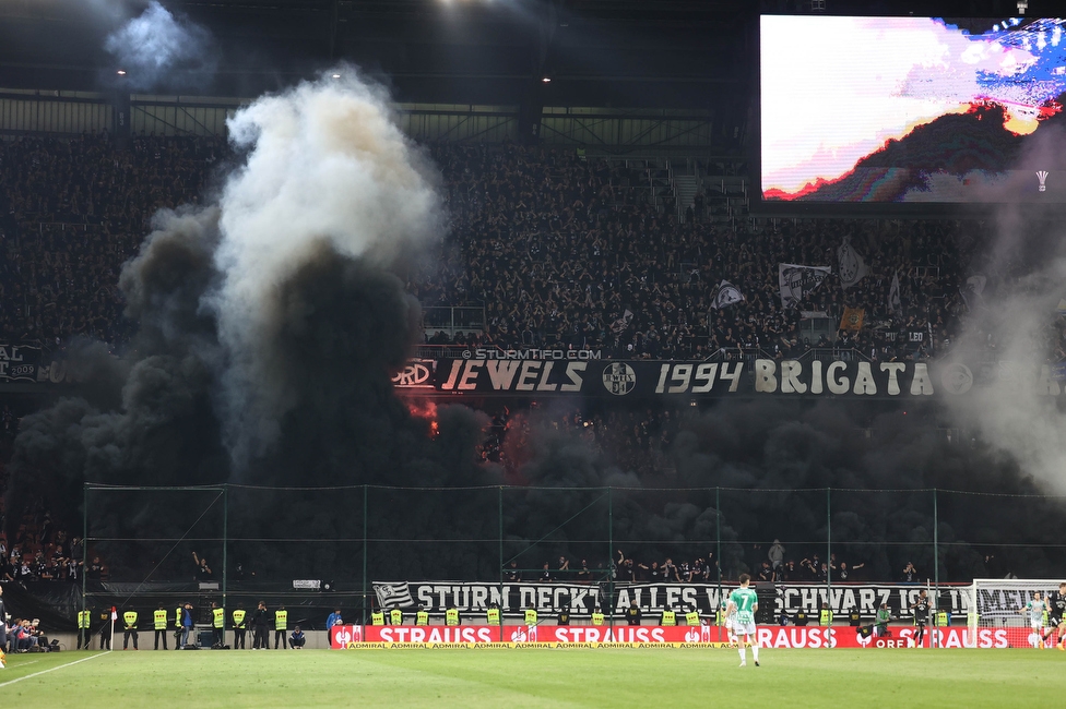 Rapid Wien - Sturm Graz
OEFB Cup, Finale, SK Rapid Wien - SK Sturm Graz, Woerthersee Stadion Klagenfurt, 30.04.2023. 

Foto zeigt Fans von Sturm mit einer Choreografie
Schlüsselwörter: pyrotechnik