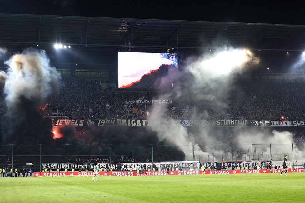 Rapid Wien - Sturm Graz
OEFB Cup, Finale, SK Rapid Wien - SK Sturm Graz, Woerthersee Stadion Klagenfurt, 30.04.2023. 

Foto zeigt Fans von Sturm mit einer Choreografie
Schlüsselwörter: pyrotechnik