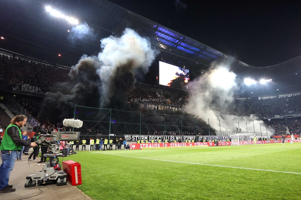 Rapid Wien - Sturm Graz
OEFB Cup, Finale, SK Rapid Wien - SK Sturm Graz, Woerthersee Stadion Klagenfurt, 30.04.2023. 

Foto zeigt Fans von Sturm mit einer Choreografie
Schlüsselwörter: pyrotechnik