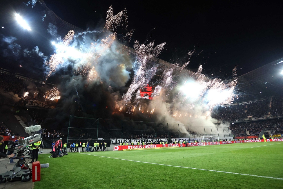 Rapid Wien - Sturm Graz
OEFB Cup, Finale, SK Rapid Wien - SK Sturm Graz, Woerthersee Stadion Klagenfurt, 30.04.2023. 

Foto zeigt Fans von Sturm mit einer Choreografie
Schlüsselwörter: pyrotechnik