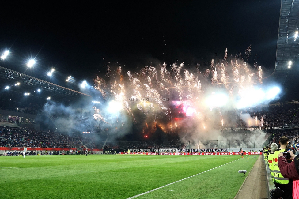 Rapid Wien - Sturm Graz
OEFB Cup, Finale, SK Rapid Wien - SK Sturm Graz, Woerthersee Stadion Klagenfurt, 30.04.2023. 

Foto zeigt Fans von Sturm mit einer Choreografie
Schlüsselwörter: pyrotechnik