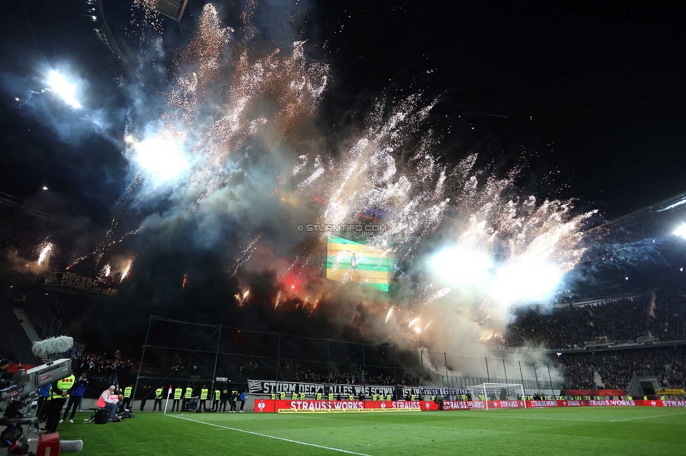 Rapid Wien - Sturm Graz
OEFB Cup, Finale, SK Rapid Wien - SK Sturm Graz, Woerthersee Stadion Klagenfurt, 30.04.2023. 

Foto zeigt Fans von Sturm mit einer Choreografie
Schlüsselwörter: pyrotechnik