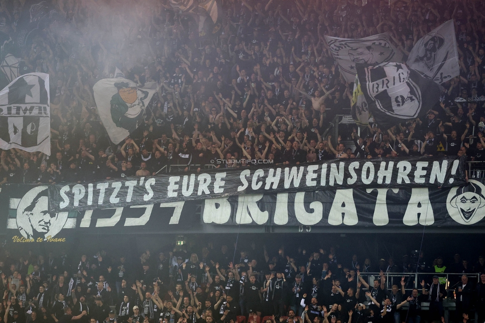 Rapid Wien - Sturm Graz
OEFB Cup, Finale, SK Rapid Wien - SK Sturm Graz, Woerthersee Stadion Klagenfurt, 30.04.2023. 

Foto zeigt Fans von Sturm mit einem Spruchband
