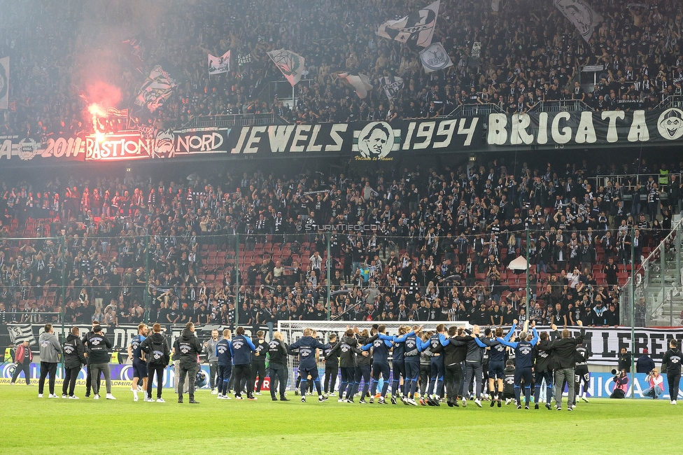 Rapid Wien - Sturm Graz
OEFB Cup, Finale, SK Rapid Wien - SK Sturm Graz, Woerthersee Stadion Klagenfurt, 30.04.2023. 

Foto zeigt die Mannschaft von Sturm und Fans von Sturm
