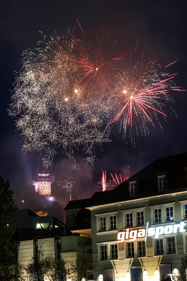 Cupfeier Sturm Graz
OEFB Cup, SK Sturm Graz Cupfeier, Graz, 01.05.2023. 

Foto zeigt ein Feuerwerk
