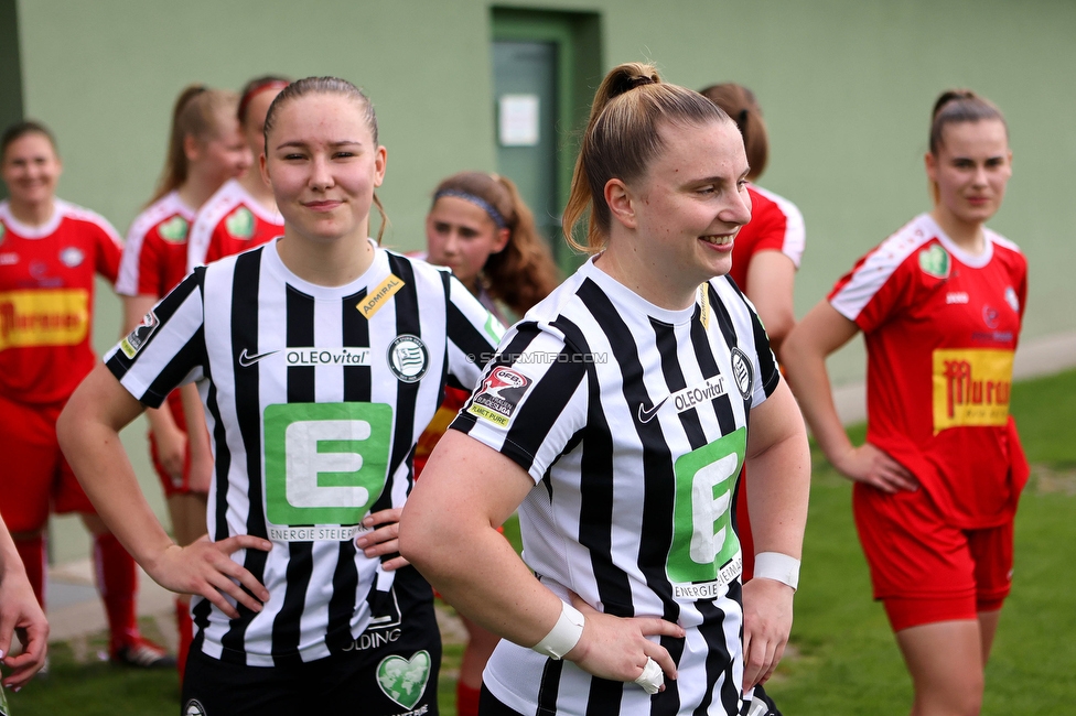 Sturm Damen - Bergheim
OEFB Frauen Bundesliga, 14. Runde, SK Sturm Graz Damen - FC Bergheim, MURAUER Bier Arena - StFV Graz, 06.05.2023. 

Foto zeigt Anna Maria Wirnsberger (Sturm Damen) und Julia Matuschewski (Sturm Damen)
