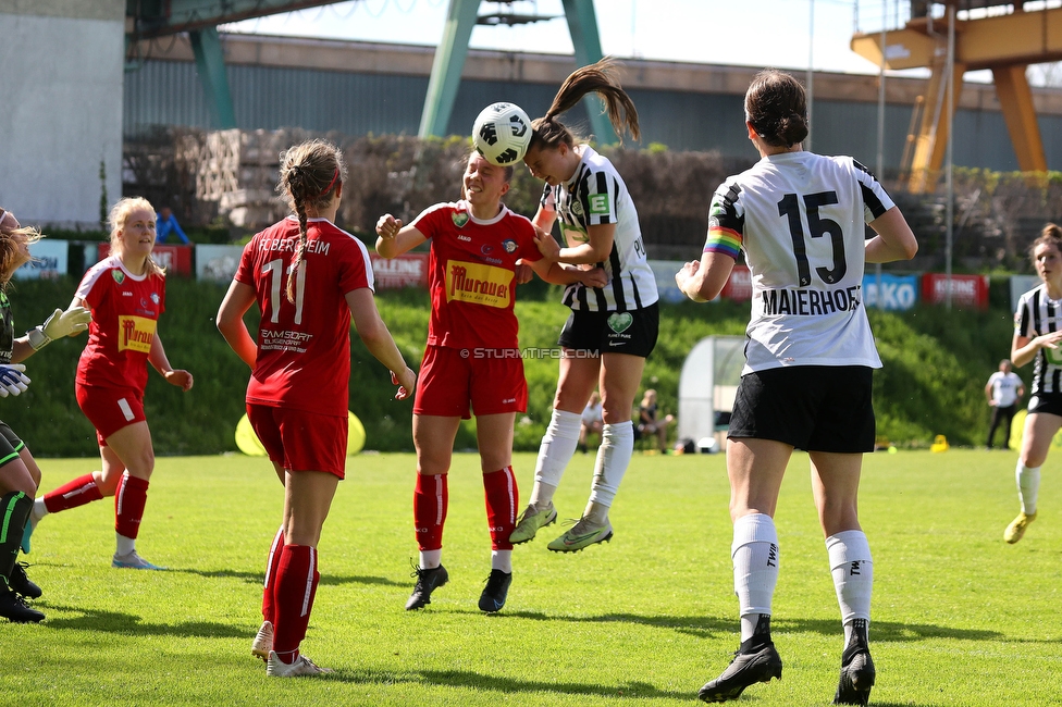 Sturm Damen - Bergheim
OEFB Frauen Bundesliga, 14. Runde, SK Sturm Graz Damen - FC Bergheim, MURAUER Bier Arena - StFV Graz, 06.05.2023. 

Foto zeigt Lilli Purtscheller (Sturm Damen) und Sophie Maierhofer (Sturm Damen)
