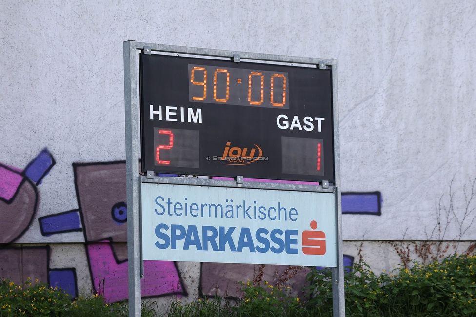 Sturm Damen - Bergheim
OEFB Frauen Bundesliga, 14. Runde, SK Sturm Graz Damen - FC Bergheim, MURAUER Bier Arena - StFV Graz, 06.05.2023. 

Foto zeigt die Anzeigetafel
