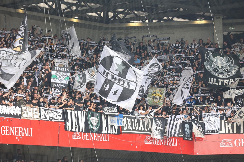 Austria Wien - Sturm Graz
Oesterreichische Fussball Bundesliga, 28. Runde, FK Austria Wien - SK Sturm Graz, Franz Horr Stadion Wien, 07.05.2023. 

Foto zeigt Fans von Sturm
Schlüsselwörter: jewels brigata schals