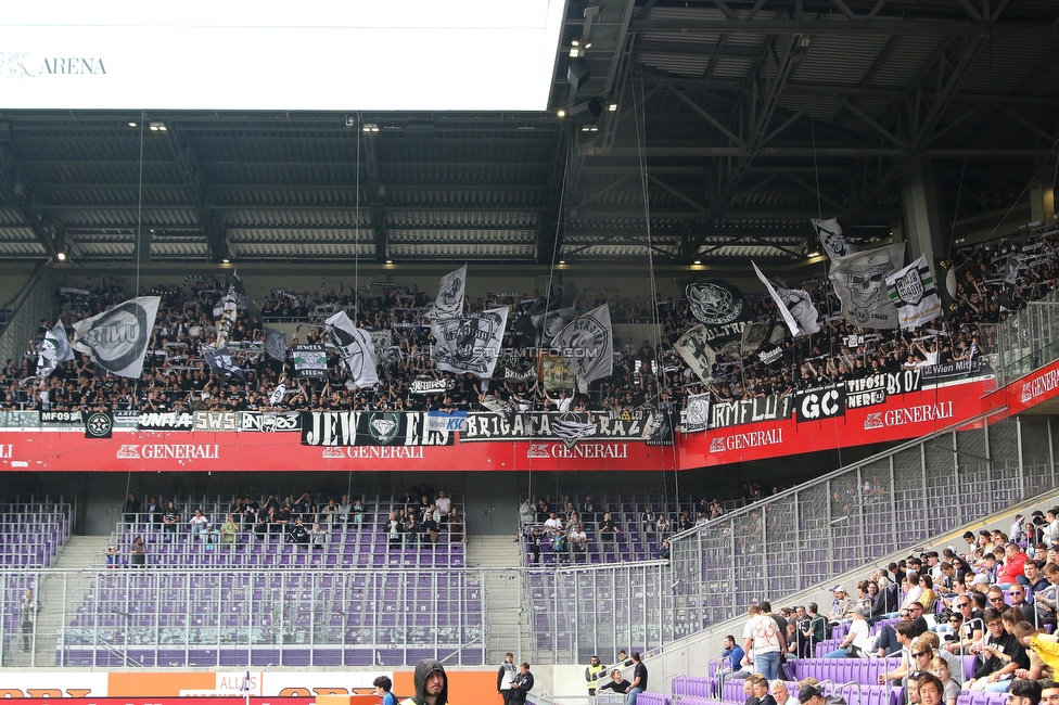 Austria Wien - Sturm Graz
Oesterreichische Fussball Bundesliga, 28. Runde, FK Austria Wien - SK Sturm Graz, Franz Horr Stadion Wien, 07.05.2023. 

Foto zeigt Fans von Sturm
