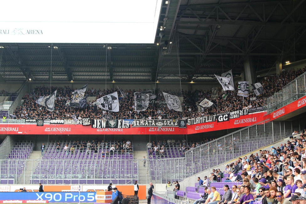 Austria Wien - Sturm Graz
Oesterreichische Fussball Bundesliga, 28. Runde, FK Austria Wien - SK Sturm Graz, Franz Horr Stadion Wien, 07.05.2023. 

Foto zeigt Fans von Sturm
