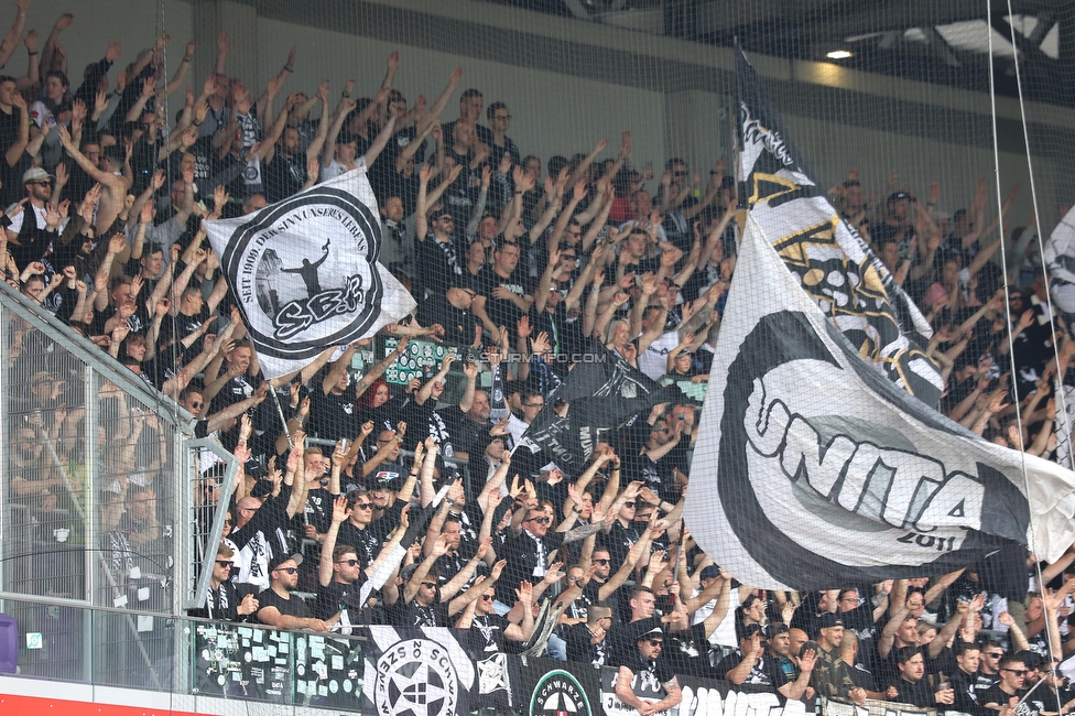 Austria Wien - Sturm Graz
Oesterreichische Fussball Bundesliga, 28. Runde, FK Austria Wien - SK Sturm Graz, Franz Horr Stadion Wien, 07.05.2023. 

Foto zeigt Fans von Sturm
Schlüsselwörter: unita