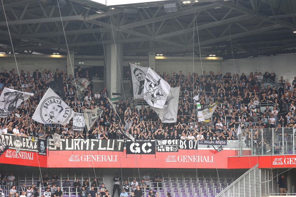 Austria Wien - Sturm Graz
Oesterreichische Fussball Bundesliga, 28. Runde, FK Austria Wien - SK Sturm Graz, Franz Horr Stadion Wien, 07.05.2023. 

Foto zeigt Fans von Sturm
