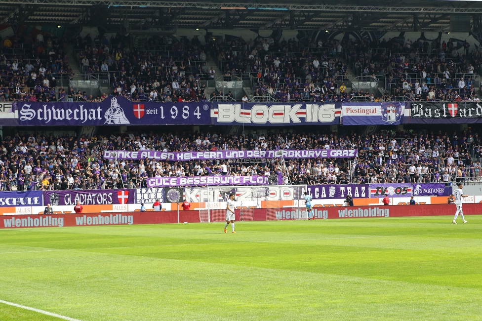 Austria Wien - Sturm Graz
Oesterreichische Fussball Bundesliga, 28. Runde, FK Austria Wien - SK Sturm Graz, Franz Horr Stadion Wien, 07.05.2023. 

Foto zeigt Fans von Austria Wien mit einem Spruchband
