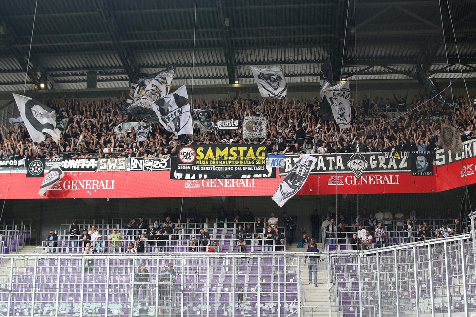 Austria Wien - Sturm Graz
Oesterreichische Fussball Bundesliga, 28. Runde, FK Austria Wien - SK Sturm Graz, Franz Horr Stadion Wien, 07.05.2023. 

Foto zeigt Fans von Sturm mit einem Spruchband
Schlüsselwörter: samstag